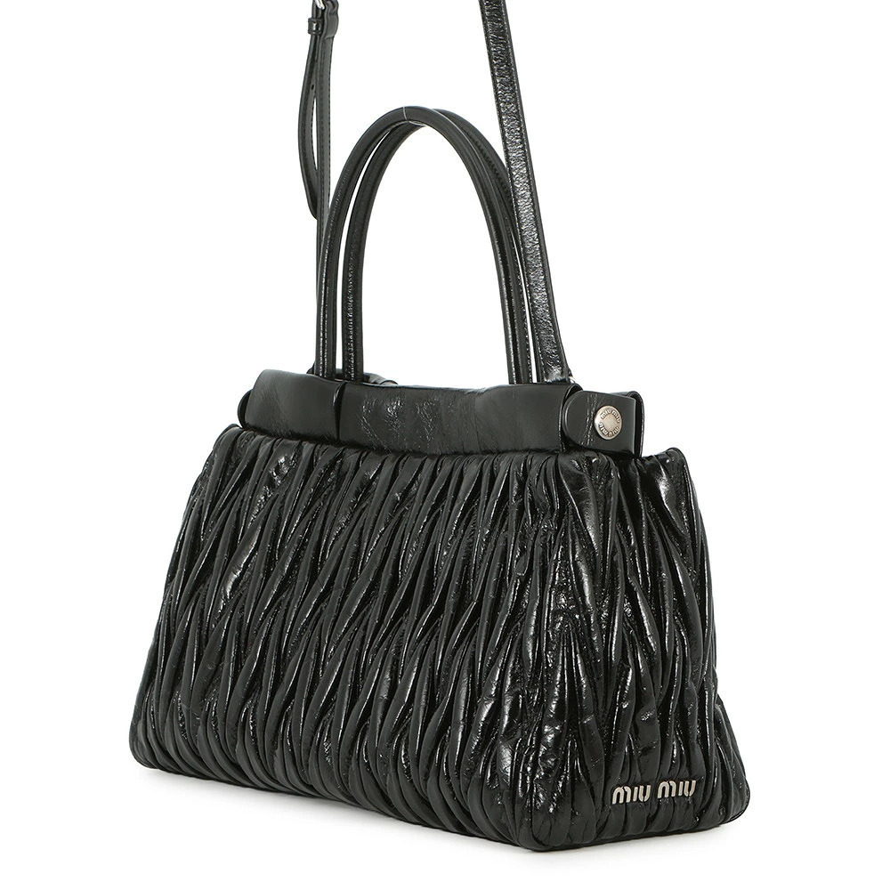 Miu Miu Black Bag Matelasse Handbag Leather Shoulder Black